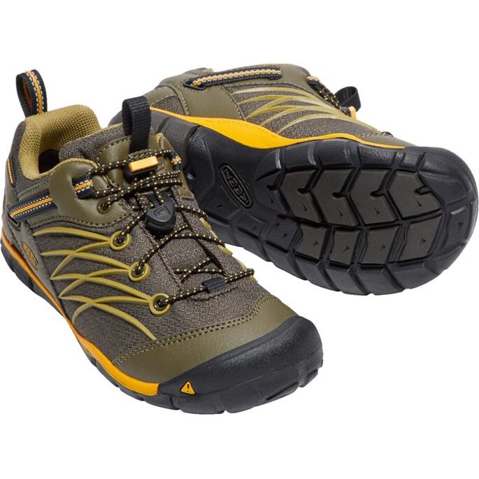 Dětské boty KEEN CHANDLER CNX WP YOUTH, dark olive/citrus